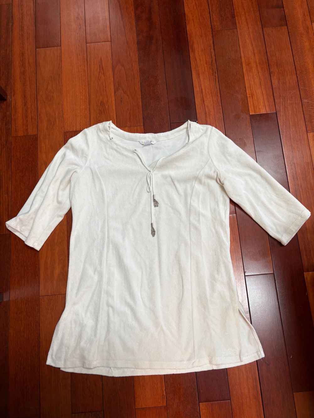 Paradise Bay Terry Cream Tie-Front Swim Coverup Tunic